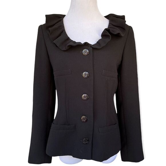 Vintage Neiman Marcus Exclusive black ruffle collar blazer 6 - Picture 1 of 7